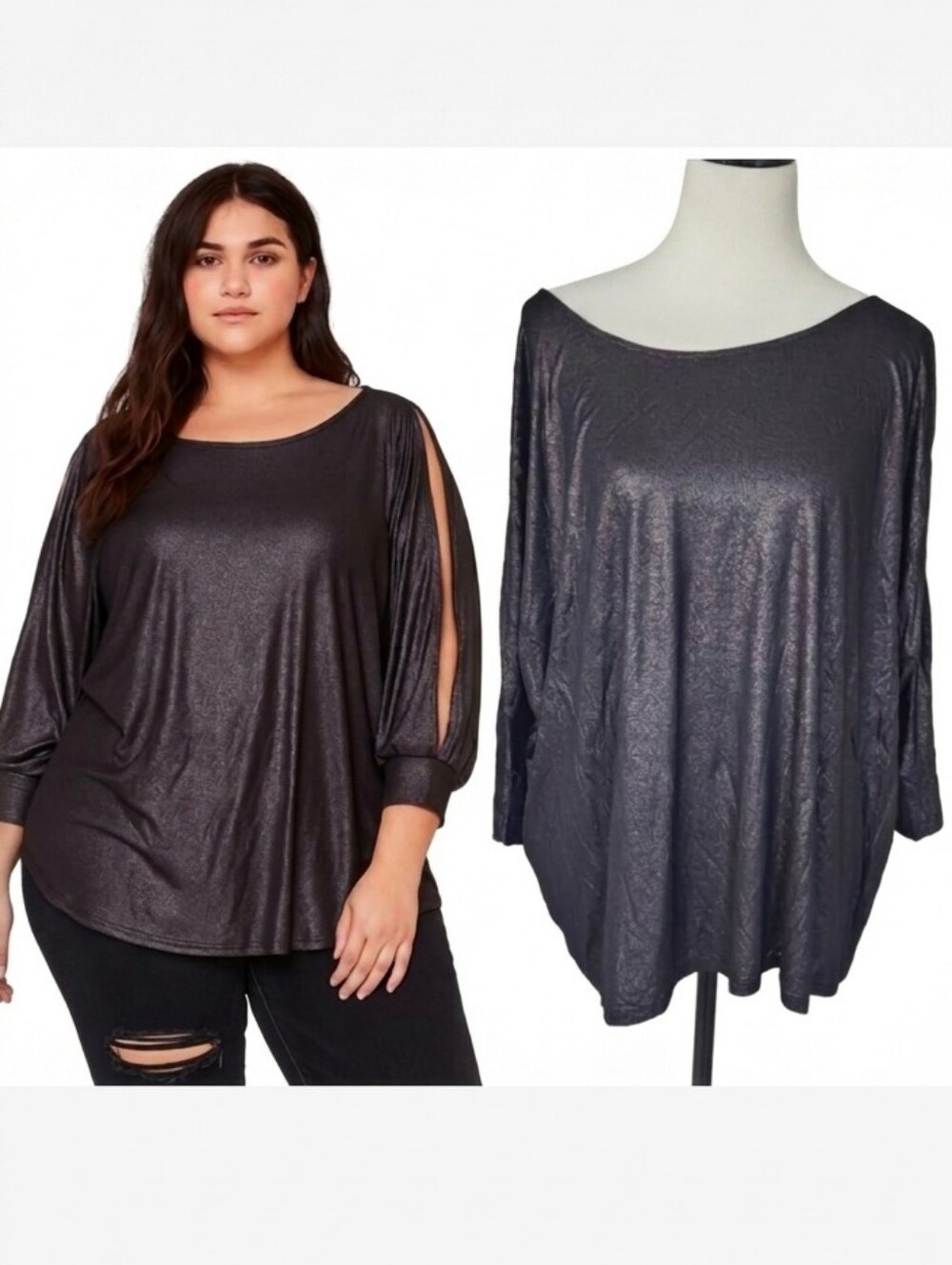 Juicy Couture plus size shimmery black cold shoulder top women's plus size 1X
